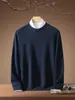 Lavable a máquina, calibre 18, hilo Yangzi de 120 hilos, suéter de punto 100% lana pura finamente hilada, cuello redondo de punto para hombre, talla grande