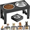 Comedouro para Pets Tigela de Alimentação Lenta Altura Ajustável Ferro Mesa Gato Cachorro Tigela Proteção do Pescoço Aço Inoxidável Tigela para Pets Suporte Duplo