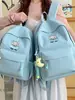 Bordado de Cachorrinho Macio e Fofo Estilo Healing Mochila Estudante na Cor Pêssego Claro, Estilo Fresco de Verão, Mochila Pequena para Viagem de Melhores Amigos