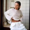 Tricô Vazado Transfronteiriço Estilo Europeu e Americano 2026 Primavera/Verão Novo Feminino Transparente Fino Gola Redonda Grande Manga Sino Camiseta de Tricô