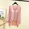Conjunto de Cardigan com Alça de Modal Feminino Verão Fino Casual Tamanho Grande Solto Roupa de Casa Conjunto de Duas Peças