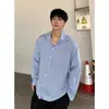 Camisa de manga larga a rayas de color liso en bloques estilo americano para primavera/otoño para hombres y mujeres, chaqueta de camisa versátil de corte holgado de alta gama