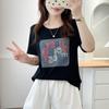 Camiseta de verano para mujer, talla grande, manga corta, estampado de letras sonrientes, talla pequeña, talla grande, talla 7736, 100 kg