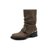Botas de montar de estilo diseñador hasta la mitad de la pantorrilla, no por encima de la rodilla, tacón grueso de 4 cm, nuevas para Otoño/Invierno, suela gruesa, elásticas, botas estilizadas, botas de moda