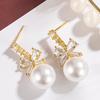 Pendientes de perlas con lazo para mujer, elegantes, 2024, nuevos, explosivos, combinables, con diseño de moda, nicho, ligeros, de lujo.