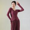 Traje de dança moderno feminino manga comprida cruzado decote em V slim-fit traje de dança clássica corpo-formato dança chinesa arte teste top treino terno