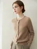 Cardigan de estilo casual 100% cachemira pura para mujer, color liso suave, manga larga, cuello redondo, chaqueta de punto abotonada, top versátil