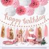 Suministro directo transfronterizo traje de banderines de cumpleaños color oro rosa con borlas, flor de papel decorativa para fiesta, ramo de flores, banderín de letras, traje de flores