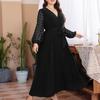 Em Estoque Amazon Transfronteiriço Plus Size Cor Sólida Novo Estilo Europeu e Americano Vestido com Cintura Elástica Vestido Feminino Patchwork