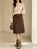 Falda Nueva de Otoño 2026 Estilo Retro Americano de Gamuza de Cintura Alta Línea A para Chicas Atrevidas Falda Recta para Ir al Trabajo