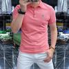 Calidad sólida alta gama moda europea lujo ligero polo para hombre 2025 verano nuevo estilo LOGO único manga corta solapa slim