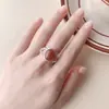 Anillo de Cadena con Dije de Plata Ss925 Plata Pura Ágata Rojo Natural Cristal para Mujer Anillo Dopamina de Piedras Preciosas de Colores Transfronterizo