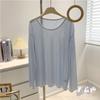 Ropa de Protección Solar Ultra Delgada Transparente de Colores Caramelo de Manga Larga para Mujer en Verano Estilo Perezoso Holgado Color Puro Camisa Exterior para Aire Acondicionado Blusa para Mujer