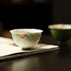 Taza de Té de Cerámica Pintada a Mano con Forma de Flor y Pie Alto para Uso Doméstico, Juego de Té Kung Fu, Taza de Degustación Estilo Antiguo