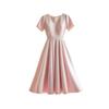 Vestido de Citas de Estilo de Pesca Exquisito de Alta Gama Estilo Francés Elegante Chic Rosa Satén Manga Corta Cintura Vestido Otoño de Mujer