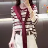 Chal de Rayas Falso Dos Piezas Suéter de Punto para Mujer, Nuevo Estilo Holgado Perezoso Top de Otoño, Chal de Punto Fino Rayado para Mujer