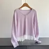 2026 Patchwork de Lana Falso Dos Piezas Manga Larga Tejido Suéter Abrigo Cárdigan Mujer Venta al por Mayor H08AS61552