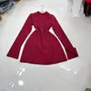 Nanyou Vestido de Alta Gama Europeo y Americano Falda Corta Cuello Alto Mangas Largas Falda Adelgazante de Cintura Vestido Falda Corta