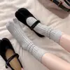 Meias femininas finas de algodão para primavera e outono, algodão de Xinjiang, sem costura, anti-pilling, disponíveis em preto, branco e cinza, comprimento médio da panturrilha, projetadas para serem usadas com sapatos de pele de ovelha, meias de dois dedos