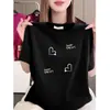 Artículos de Lujo Ligero de Gama Alta~Camiseta de Manga Corta con Estampado de Corazones para Mujer, Verano Holgada Cuello Redondo, Moderna, Sencilla, Top Casual, Talla Grande