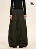 Pantalones Anchos Elásticos de Cintura Retro para Mujer Yongfang, Marca de Moda Holgados de Caída Casual, Versátiles de Color Sólido Pierna Recta Ropa de Trabajo Largos