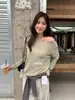 Suéter Tejido de Manga Larga con Cuello Redondo, Estilo Coreano Casual Versátil Ajustado Reductor de Edad, Té Verde con Limón, Otoño 2026, para Mujer