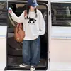 Conjunto Casual de Otoño para Niñas 2026 Nuevo Moda Camiseta de Manga Larga de Otoño y Pantalones de Pierna Ancha de Mezclilla Conjunto de Dos Piezas para Niñas