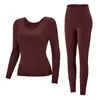 Ropa interior sin costuras, ligera, cálida, con copas integradas, antiestática y que embellece la piel, conjunto de top y pantalones de otoño para mujer