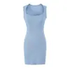 Vestido Tank Sem Manga Azul Francês Feminino Verão Levemente Maduro Temperamento Cintura Marcada Emagrecedor Justo no Quadril Alças Longo