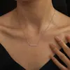 Transmisión en Vivo Transfronteriza Tk Shein Aliexpress Plata de Ley S925 Barra de Oro Pequeña Collar Estilo Barra de Equilibrio Incrustado de Diamantes para Mujeres