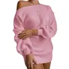 Suéter Cruzado Otoño/Invierno 2026 Amazon Más Vendido Casual Europeo y Americano Hombros Descubiertos Mangas de Linterna Vestido Suéter de Punto