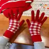 Luvas de tricô vermelhas de cinco dedos para todas as ocasiões, femininas, outono e inverno, estilo coreano, grossas, quentes, para andar de bicicleta, escrever, tela sensível ao toque, luvas de lã