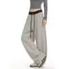 Pantalones casuales de punto a rayas color block estilo americano para mujer, corte holgado y relajado, silueta favorecedora, pierna ancha, versátiles pantalones largos rectos para otoño