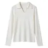 Camisa Base de Cuello con Lana de Oveja, Acetato Lyocell Tencel, Camiseta de Punto Rayada de Manga Larga Otoño/Invierno, Top Versátil Adelgazante para Mujer