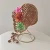 Chapéu de Crochê Puro Algodão, Chapéu Colorido em Degradê, Chapéu de Tricô Estilo Étnico Retrô para Primavera e Outono, Chapéu de Lã Vazado para Verão
