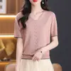 Nova camiseta de malha fina, curta, solta, slim fit, estilosa, jovem, popular, moda versátil, manga curta para mulheres