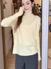 Suéter de Punto Versátil Estilo Coreano de Cuello Alto Suave y Mangas Largas para Mujer, Otoño e Invierno Ajustado con Diseño de Canalé, Suéter Grueso Relajado