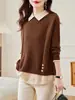 2026 Novo Outono Inverno Gola Falsa Duas Peças Malha Camada Base Top Feminino Solto Aumentado Quente Roupa Íntima Camiseta Top