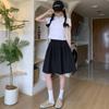 Saia Curta Azul Marinho Estilo Japonês para Mulheres, Nova Verão 2026 Cintura Alta Emagrecedora Linha A Casual Petite Estilo College Meia Saia