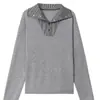 Solapa para Mujer 2025 Otoño e Invierno Nuevo Color Bloqueado Rayas Falso Dos Piezas Suéter Camisa Base Estilo Occidental Top
