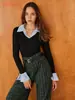 Camisa feminina de comércio exterior europeu e americano nova moda manga longa lapela falsa duas peças feminina base top