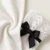 Meias de Algodão com Laço Preto e Branco Meias Lolita de Cano Médio para Meninas Primavera e Outono Algodão Puro com Acabamento em Renda Meias de Cano Meio Meias Largas Menininhas