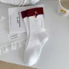 Calcetines de Color Contrastante con Puño Calcetines de Doble Costura para Mujer Tendencia Ins Lindos de Dibujos Animados Calcetines Caídos Calcetines de Media Pantorrilla Bordados de Animales Lindos