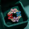 Industria Pesada Broche de Flor de Doble Capa con Pedrería de Gota de Agua de Siete Colores Aleación Incrustada Pin de Pedrería para Traje Abrigo Chal Corsage Fábrica