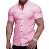 Camisa masculina de manga curta texturizada para comércio exterior europeu e americano da Amazon, camisa business casual, camisa masculina de alta qualidade sem necessidade de passar