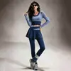 Conjunto Deportivo Colorblock Sensación Nude Elástico Top de Yoga Pantalones Cortos Falsos de Dos Piezas Para Correr Fitness Versátil Ajustado Ropa de Entrenamiento