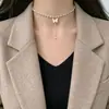Super Fairy ~ Collar de perlas con forma de mariposa retro francesa, estilo niña dulce, con pequeño colgante de amor, cadena de clavícula