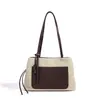 Nova Bolsa de Ombro Versátil, Bolsa Casual Patchwork de Axila, Couro Genuíno, Bolsa Tote de Linho de Grande Capacidade para Mulheres, Adequada para Trabalho e Deslocamento