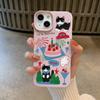 Funda de silicona con diseño de gato y pastel de fresa para Apple 16 (iPhone 15/14plus/13promax)