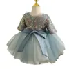 Vestido de un año para bebé niña azul con lentejuelas para cumpleaños de niña actuación de piano anfitriona niños vestido de princesa hilo esponjoso